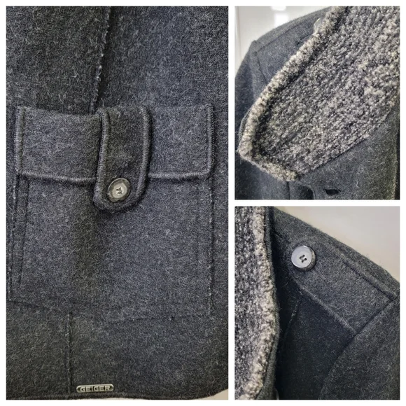 Geiger Austria Grey Boiled Wool Jacket Mock Neck Button Coat Women’s EU 40 US M - Picture 14 of 17